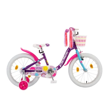 POLAR Junior 18"-os gyerekkerékpár kontrás, spring design, kosárral, lila