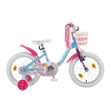 POLAR Junior 16"-os gyerekkerékpár kontrás unicorn baby design, első kosárral