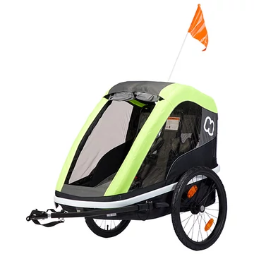Hamax Avenida Twin gyermek szállító utánfutó, 2gyermeknek, 45kg terhelhetőség, időjárás álló boritás, szürke/lime