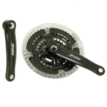 Prowheel alu hajtómű 28/38/48 fogas, 170mm hajtókar hossz, fekete/átlátszó nadrágszárvédővel