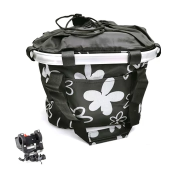 Fashion első kosár női alukeretes gyorsrögzítős 5kg-ig terhelhető fekete/virág mintás