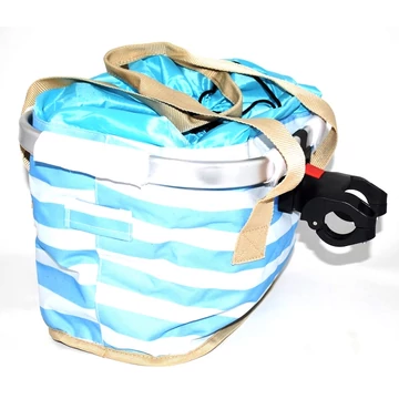 Fashion kerékpár kosár előre női alukeretes gyorsrögzítős 5 kg-ig terhelhető fehér-világoskék csíkos