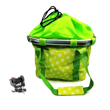 Fashion első kosár női alukeretes gyorsrögzítős 5kg-ig terhelhető zöld/sárga pöttyös