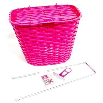 Sűrűszövésű, előre szerelhető műanyag, fonott, fix kosár, rózsaszín, fedeles