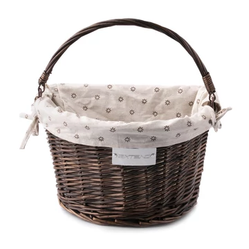 Extend Wicker natúr rattan kerékpáros első kosár virágos textillel és gyorsrögzítővel, barna