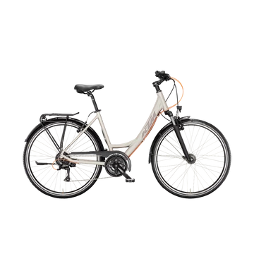 KTM Life Joy női trekking kerékpár 16 fokozatú Shimano Acera váltó, monovázas, silver rose 46cm