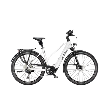 KTM Macina Style 820 női trekking Ebike/pedelec kerékpár Bosch Performance Line CX 100Nm/800Wh, 11 fokozatú CUES váltó, fehér, trapéz vázas 43cm