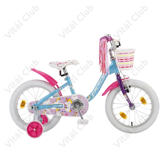 POLAR Junior 16"-os gyerekkerékpár kontrás unicorn baby design, első kosárral