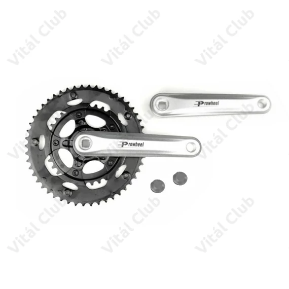 Prowheel országúti hajtómű 50/34 fogas, 170mm-es alu hajtókar, szegecselt acél lánckerekek, ezüst/fekete