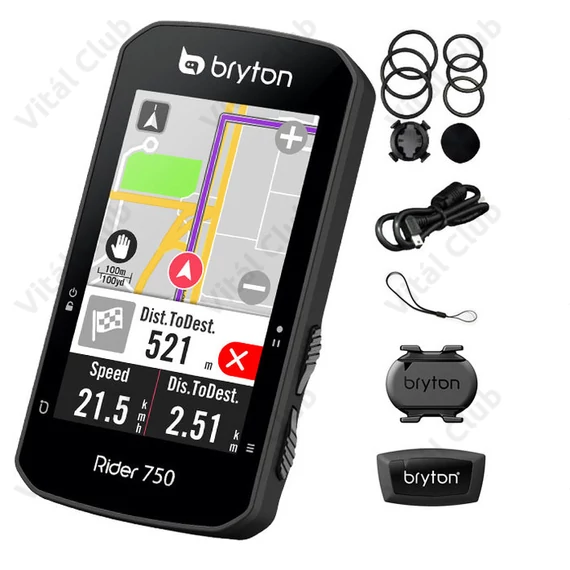 Bryton Rider 750T GPS kilométeróra, 90+ funkciós, színes érintő kijelző, hangvezérelt nav, HRM, CAD, SPEED