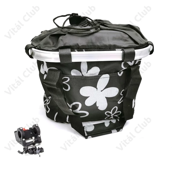 Fashion első kosár női alukeretes gyorsrögzítős 5kg-ig terhelhető fekete/virág mintás