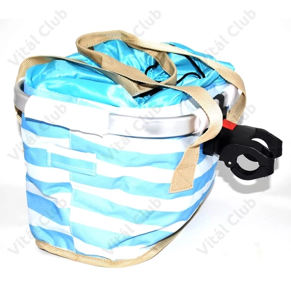 Fashion kerékpár kosár előre női alukeretes gyorsrögzítős 5 kg-ig terhelhető fehér-világoskék csíkos