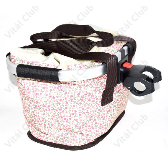 Pretty kerékpár kosár előre női alukeretes gyorsrögzítős 4 kg-ig terhelhető rózsaszín apró virágokkal