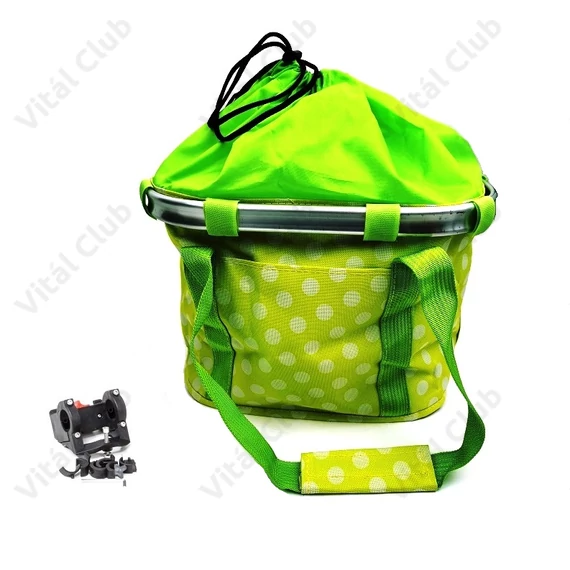 Fashion első kosár női alukeretes gyorsrögzítős 5kg-ig terhelhető zöld/sárga pöttyös