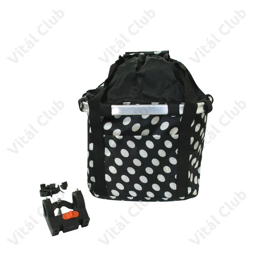 Fashion első kosár női alukeretes gyorsrögzítős 5 kg-ig terhelhető fekete-fehér pöttyös