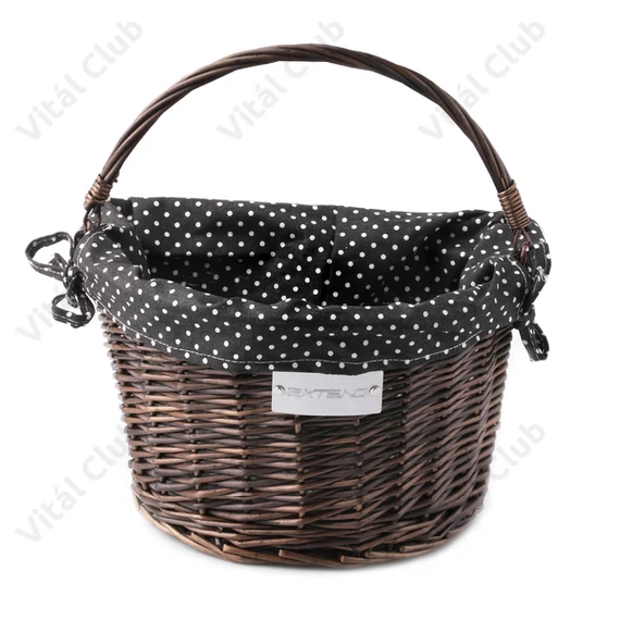 Extend Wicker natúr rattan kerékpáros első kosár pöttyös textillel és gyorsrögzítővel, barna