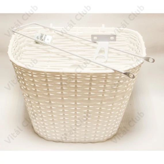 Sűrűszövésű, előre szerelhető műanyag, fonott, fix kosár, fehér, fedeles