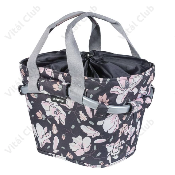 Basil Magnolia Carry All első kosár kormányra, virágos, szürke, adapter nélkül