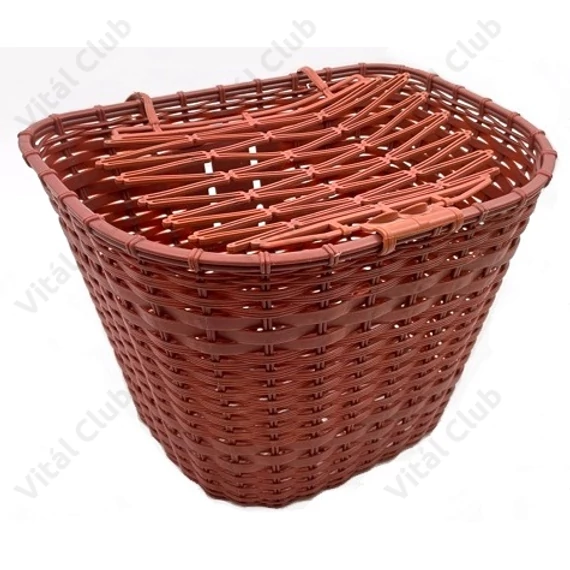 Kosár előre sűrűszövésű fonott műanyag fedeles fix barna