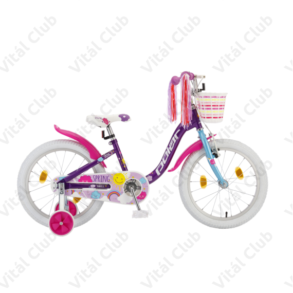 POLAR Junior 18"-os gyerekkerékpár kontrás, spring design, kosárral, lila