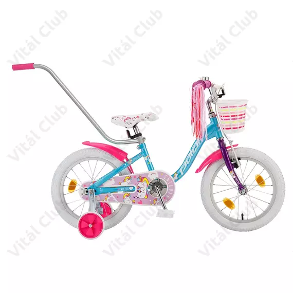 POLAR Junior 14"-os gyerekkerékpár kontrás unicorn baby design, első kosárral