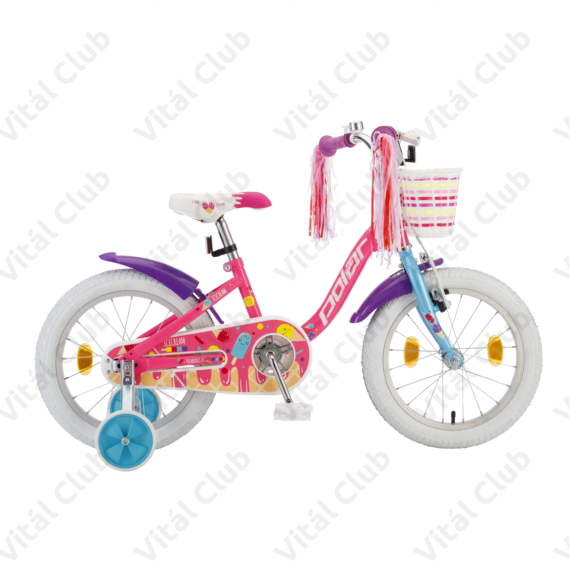 POLAR Junior 16"-os gyerekkerékpár kontrás icecream design, első kosárral, rózsaszín