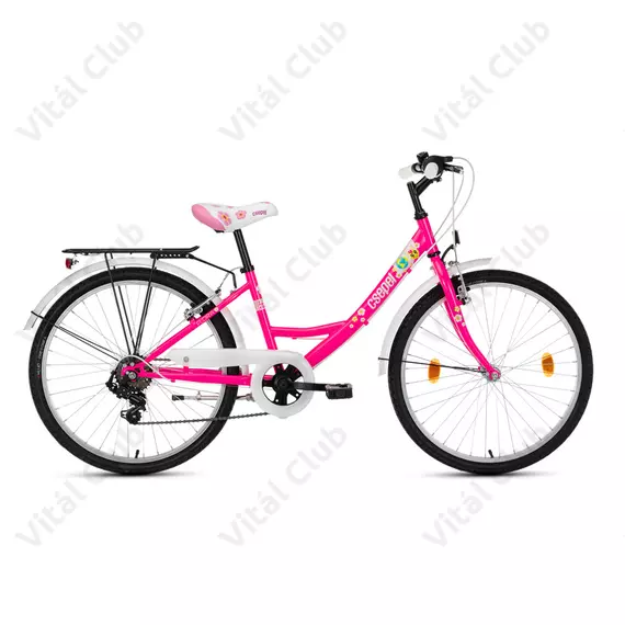 Csepel Flora 24"-os lányka gyerek kerékpár 6 sebességes Shimano váltóval rózsaszín