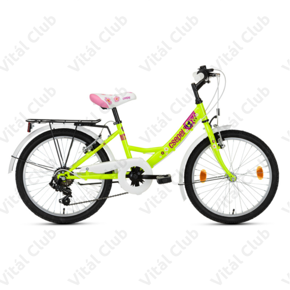 Csepel Flora 24"-os gyerek kerékpár, lány, 6 seb. Shimano váltó, piros, pillangós