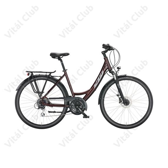 KTM Life Ride női trekking kerékpár 24 fokozatú Acera váltó, tárcsafék, monovázas, nightred (dark silver) 43cm