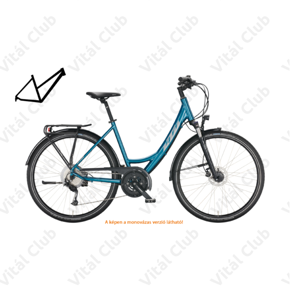 KTM Life Space női trekking kerékpár 27 fokozatú Acera váltó, tárcsafék, komfort vázas, vital blue 51cm
