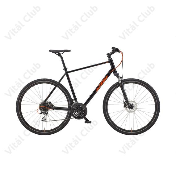 KTM X-Life Track férfi cross kerékpár 24 fokozatú Acera váltó, hidraulikus tárcsafék, fényes fekete-narancs 46cm