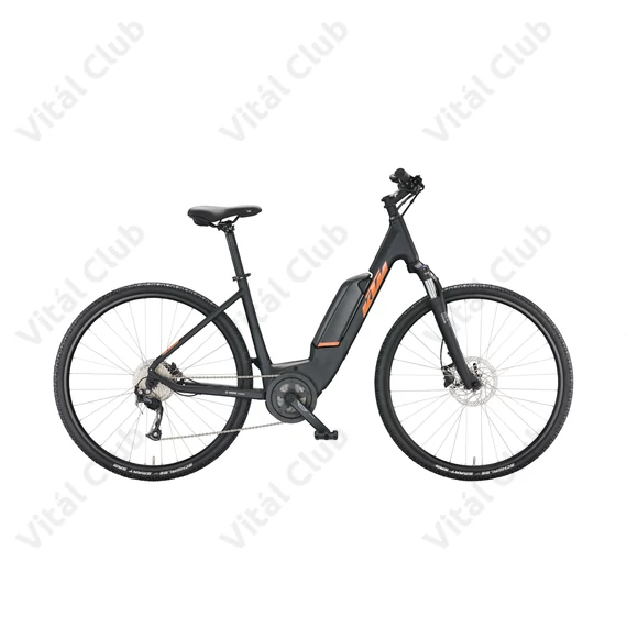 KTM Macina Cross A410 elektromos kerékpár Bosch Active Line, 9 fokozatú Altus váltó, monováz, matt fekete 43cm