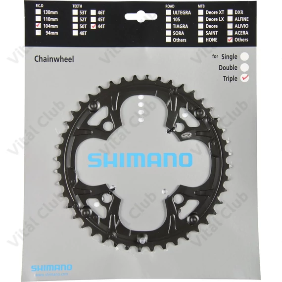Shimano lánckerék 44fogú FCM-440 acél 9-es rendszerekhez 104 mm furatkörrel