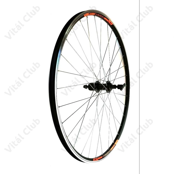 KTM hátsó 29" MTB kerék Shimano TX500-as kazettás agy V-fékes fekete/narancs matrica