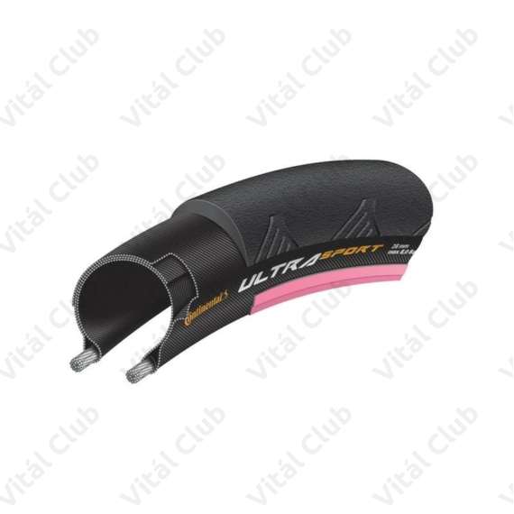 Continental Ultra Sport II 23-622mm országúti köpeny fekete, pink oldalfalú,összehajtható, 8,5BAR/120PSI
