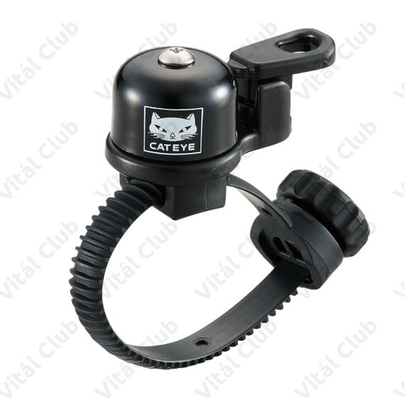 Cateye csengő OH-2400 pici fekete Flex Tight rögzítéssel - akár lámpatartóval is kombinálható