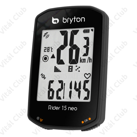 Bryton Rider 15 NEO C GPS kilométeróra szett tartozék: pedálfordulatmérővel, 29 funkció, fekete