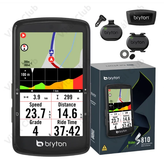 Bryton Rider S810T GPS kilométeróra szett HRM+CAD+SPD 3,5"-os színes érintőkijelzővel 50 órás üzemidővel