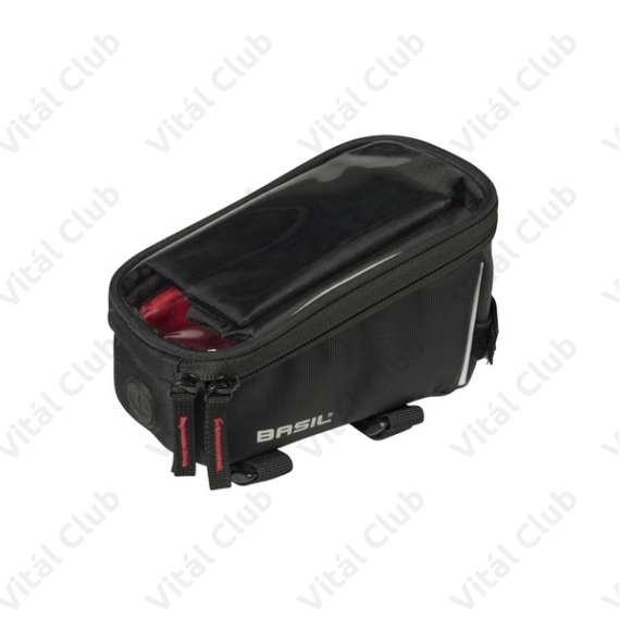 BASIL Sport Design táska, tépőzáras, felső vázcsőre, fekete, 1L, esőhuzattal, 19x11x11cm