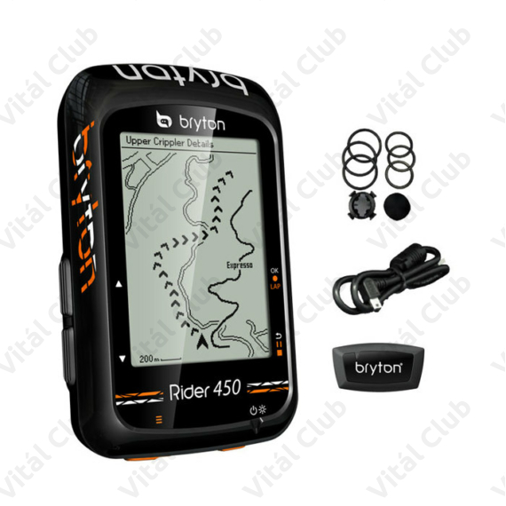 Bryton Rider 450H GPS kilométeróra szett tartozék: pulzusmérő öv, 72 funkciós, fekete