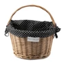 Kép 1/3 - Extend Wicker natúr rattan kerékpáros első kosár pöttyös textillel és gyorsrögzítővel, natúr