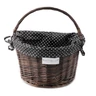 Kép 1/3 - Extend Wicker natúr rattan kerékpáros első kosár pöttyös textillel és gyorsrögzítővel, barna